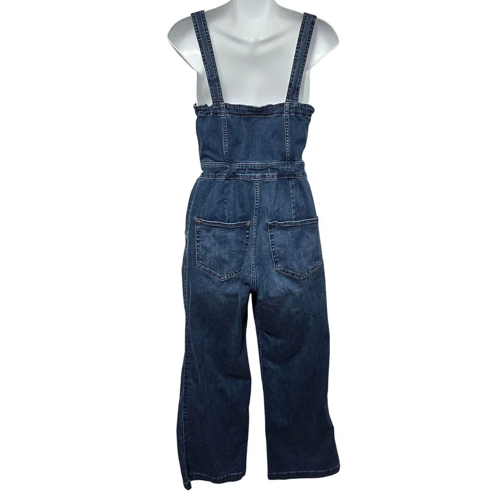 Hollister Front Full Zip Denim Wide Leg‎ Bib Overalls Pantsuit Cottage Garden S